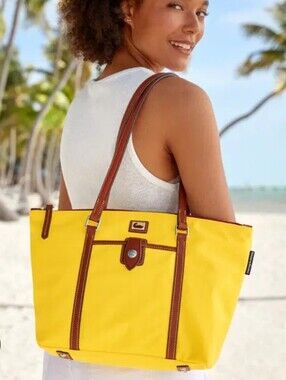 Dooney & Bourke Yellow Nylon Tote with Brown Leather Trim